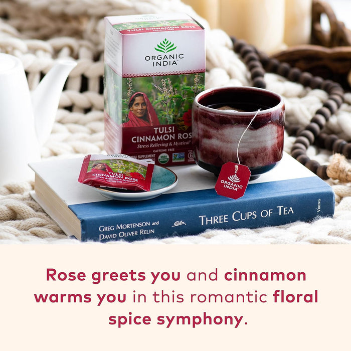 Organic India Tulsi Tea Cinnamon Rose 18 Tea Bags