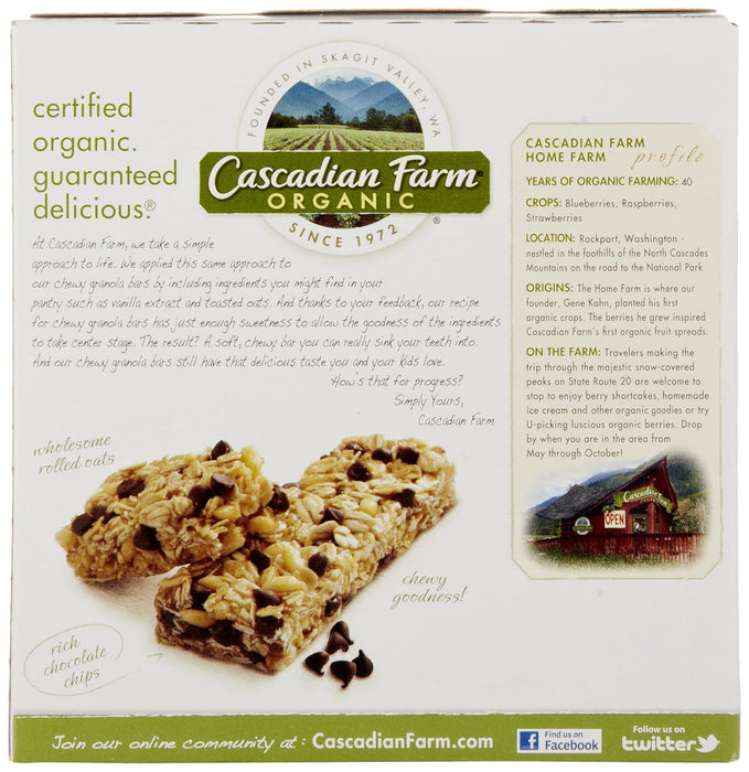 Cascadian Farm  Organic Chewy Granola Bar Chocolate Chip   7.4 Oz