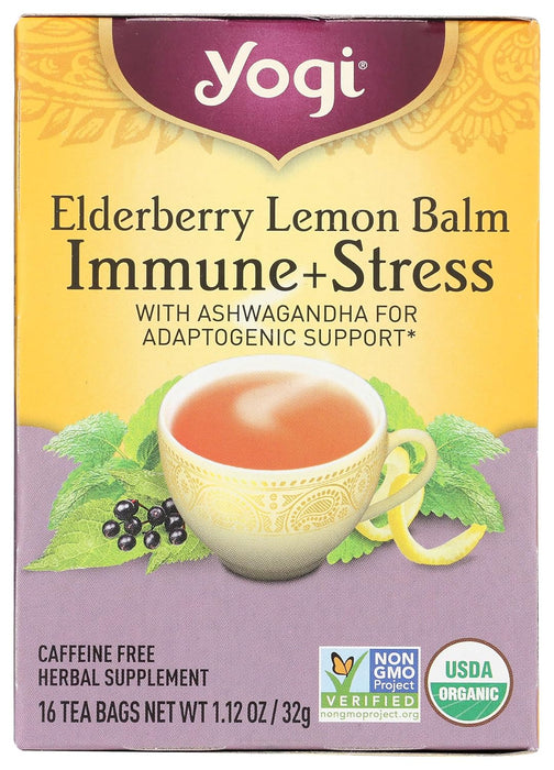 Yogi  Elderberry Lemon Balm Immune Stress Caffeine Free  16 Ct