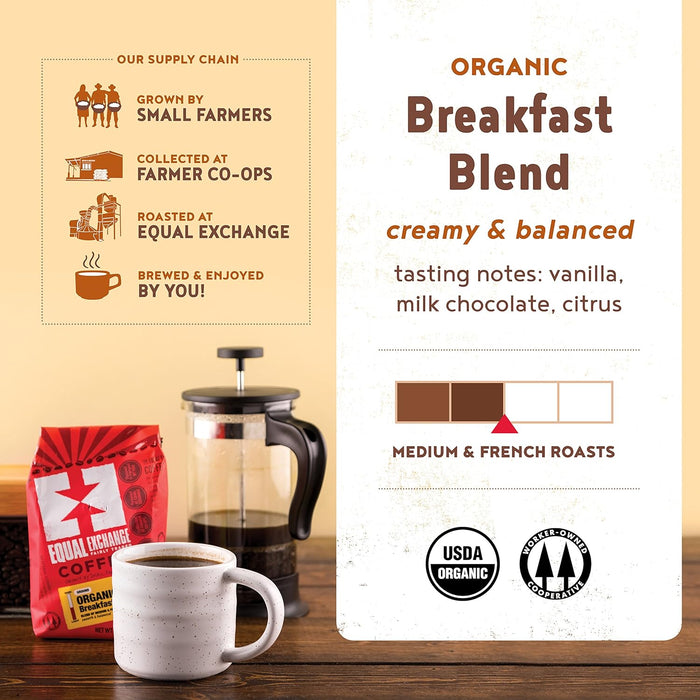 Equal Exchange  Organic Whole Bean Coffee Breakfast Blend   12 oz