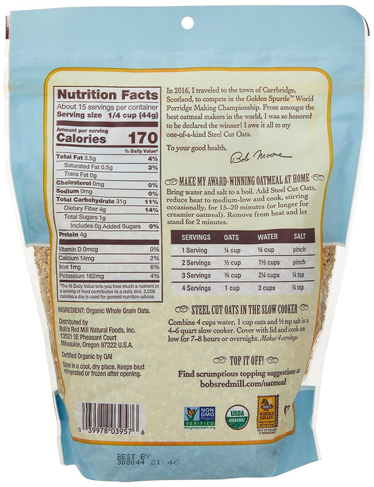 Bob'S Red Mill  Oats Organic Steel Cut Oats   24 Oz