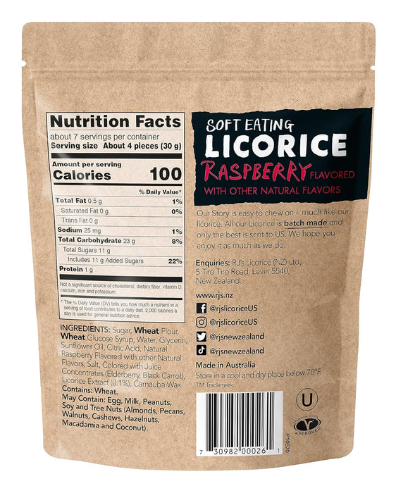 Rj's  Soft Eating Raspberry Licorice 7 oz