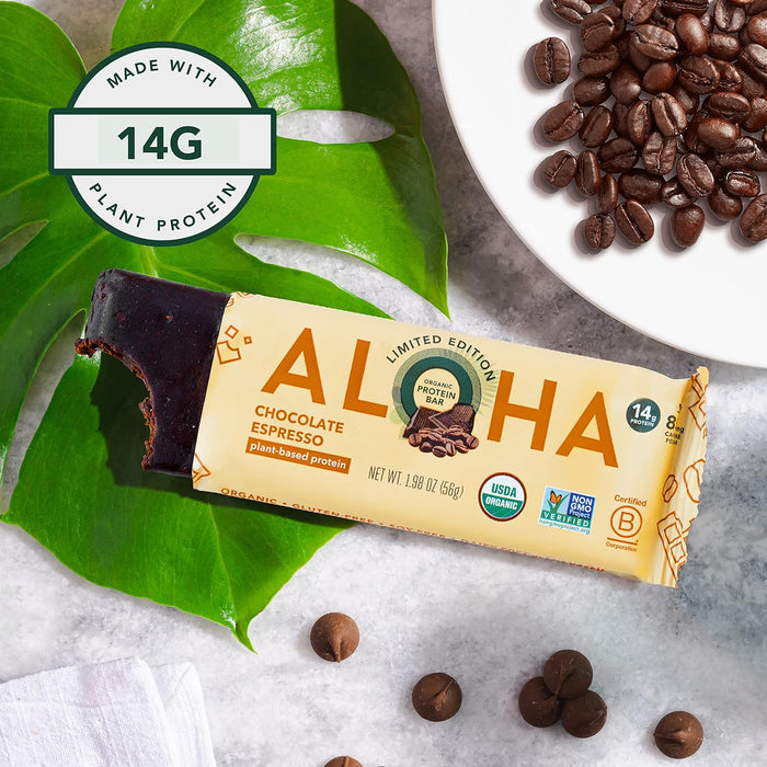 Aloha  Organic Chocolate Espresso Plant Protein Bar   1.98 Oz