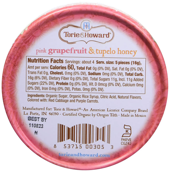 Torie Howard Organic Pink Grapefruit Tupelo Honey Hard Candy 2 oz