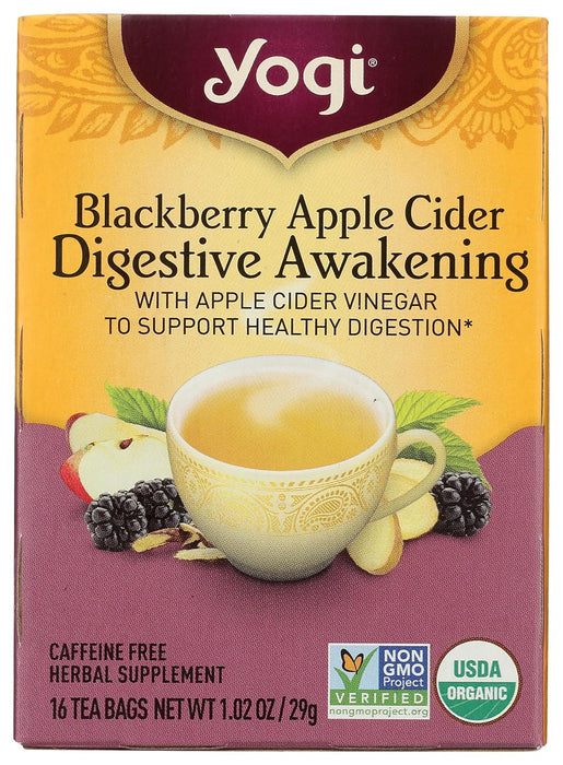 Yogi  Organic Blackberry Apple Cider Digestive Awakening Caffeine Free Tea  16 Ct