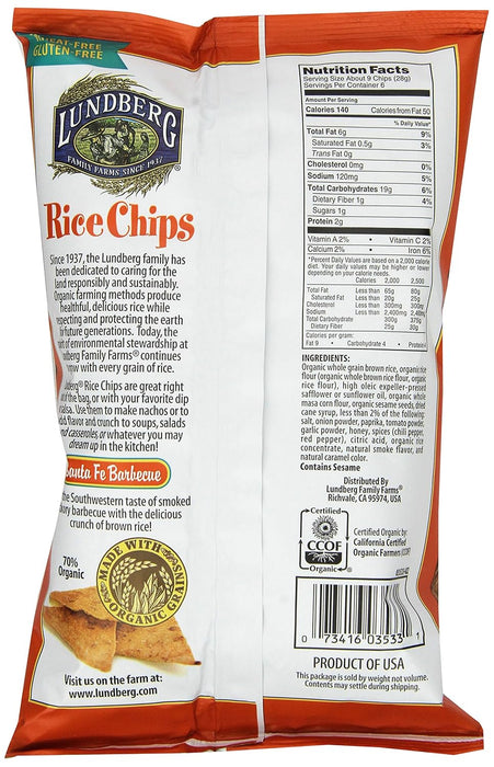 Lundberg Family Farms Rice Chips Santa Fe Barbeque 6 Ounce