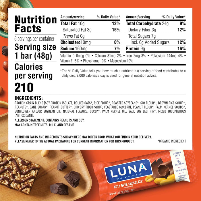 Luna  Gluten Free Nuts Over Chocolate Now Bar Made With Organic Ingredients   1.69 Oz