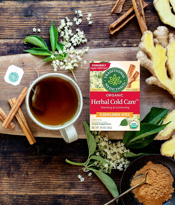 Traditional Medicinals  Organic Herbal Cold Care Tea Elderflower Spice  16 Ct