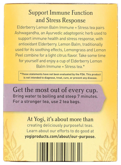Yogi  Elderberry Lemon Balm Immune Stress Caffeine Free  16 Ct