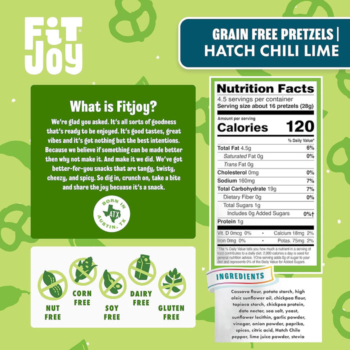 Fitjoy  Grain Free Pretzels Hatch Chile Lime  4.5 Oz