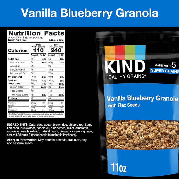 Kind Healthy Grains Clusters Flax Seeds Gluten Free Vanilla Blueberry 11 Oz