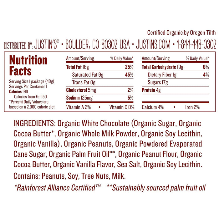 Justins Organic Peanut Butter Cups White Chocolate 1.4 Oz