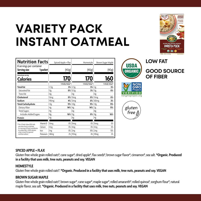 Nature'S Path  Organic Hot Oatmeal Variety Pack   11.3 Oz