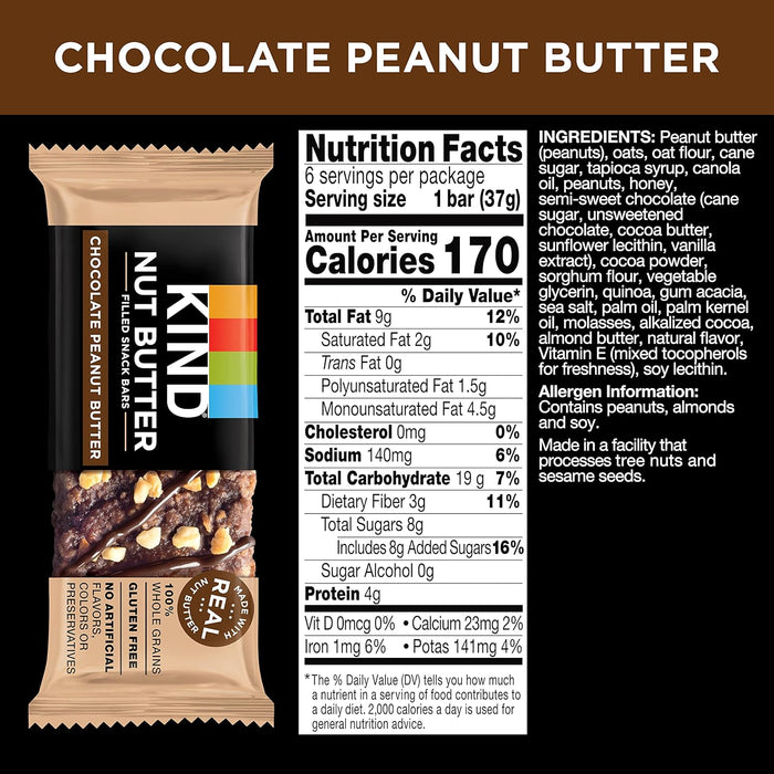 Kind  Nut Butter Chocolate Peanut Butter Filled Snack Bars   6/1.3 Oz