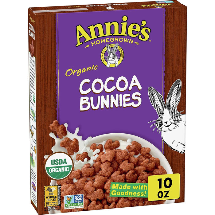 Annie'S Homegrown  Organic Cocoa Bunnies Oat With Corn And Rice Cereal   10 Oz