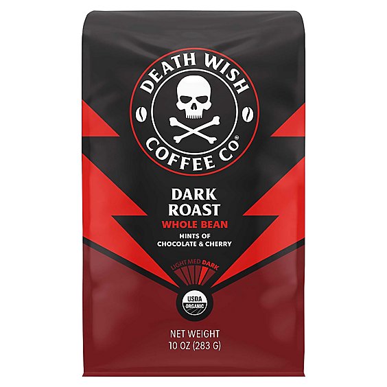 Death Wish Coffee  Organic Whole Bean Coffee Dark Roast   10 oz