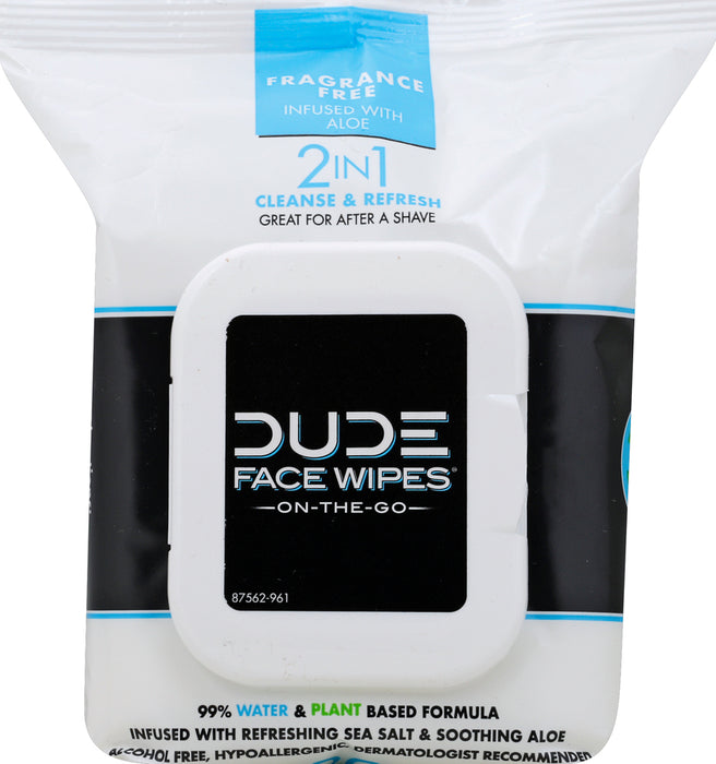 Dude Fragrance Free Cleanse & Moisturize Sea Salt Aloe Face Wipe 30CT