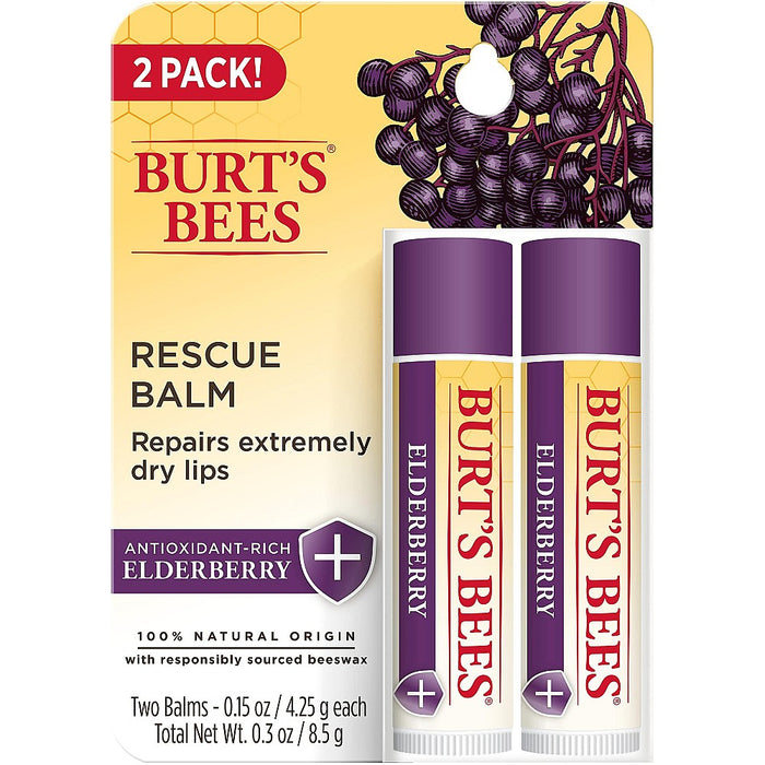 Burt's Bees 100% Natural Origin Rescue Lip Balm Elderberry 2 Tube