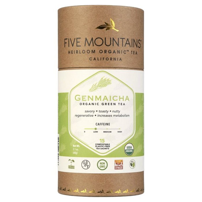 Five Mountains Genmaicha 15 non-GMO Organic Green Tea Bags