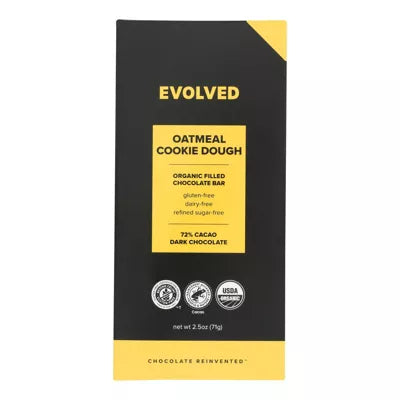 Evolved 72% Cacao Dark Chocolate Bar Oatmeal Cookie Dough 2.5 oz