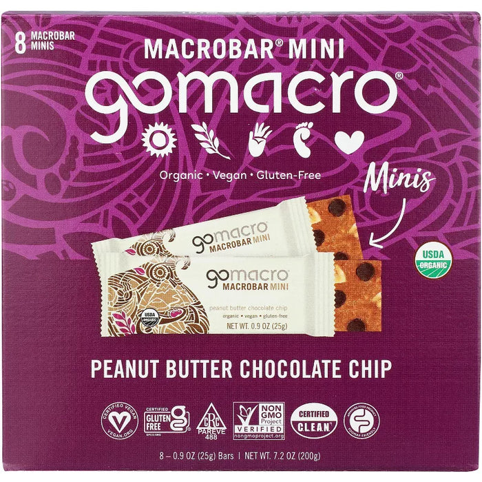 Gomacro  Organic Macrobar Peanut Butter Chocolate Chip Minis  8 Bars   7.1 Oz
