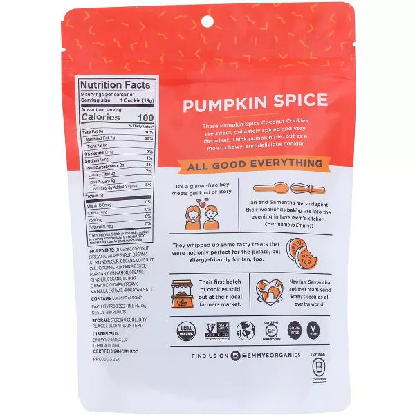 Emmys Organic Coconut Cookies Limited Edition Pumpkin Spice 6 Oz