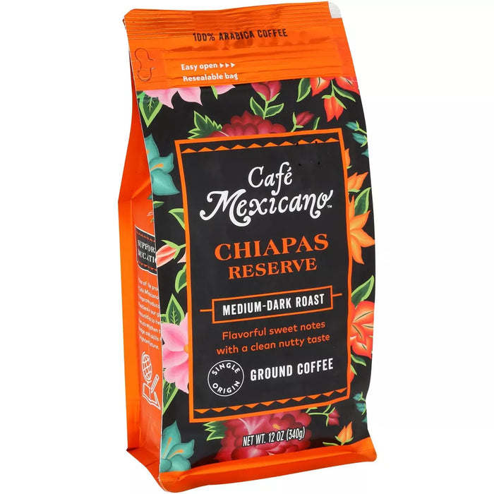 Cafe Mexicano  Chiapas Reserve Ground Coffee Medium Dark Roast 12 oz