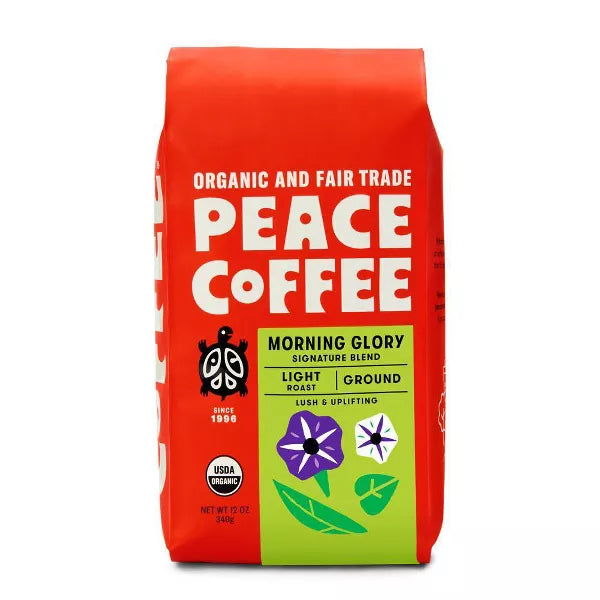 Peace Coffee  Fair Trade Ground Coffee Light Roast Ground Morning Glory Organic   12 oz