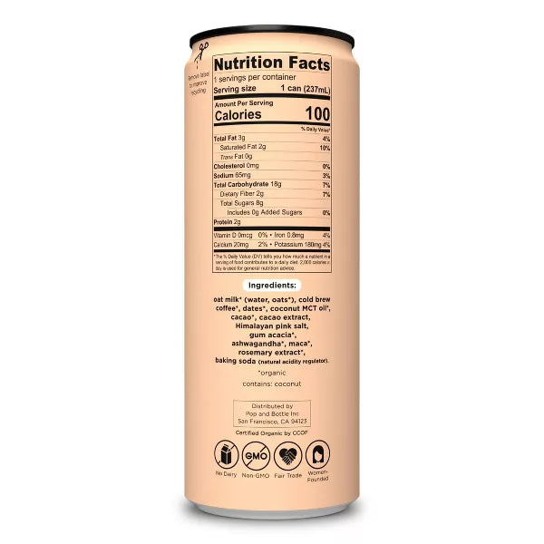 Pop & Bottle  Oat Milk Latte Mocha   8 oz