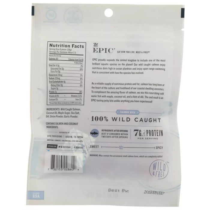 Epic International Jerky Bites Salmon Maple Dill 2.5 oz