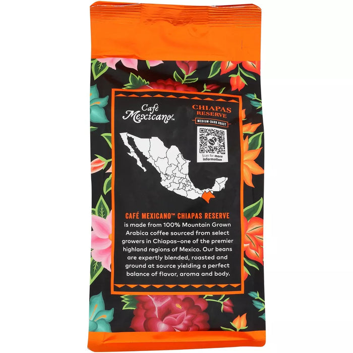 Cafe Mexicano  Chiapas Reserve Ground Coffee Medium Dark Roast 12 oz