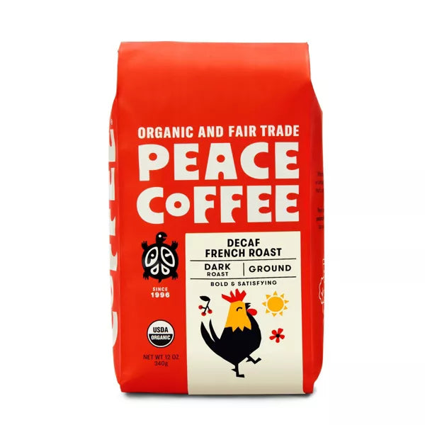 Peace Coffee  Fair Trade Decaf Ground Coffee French Roast Organic   12 oz