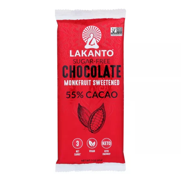 Lakanto Monkfruit Sweetened Chocolate Bar 55% Cocoa Case Of 8 3 Oz