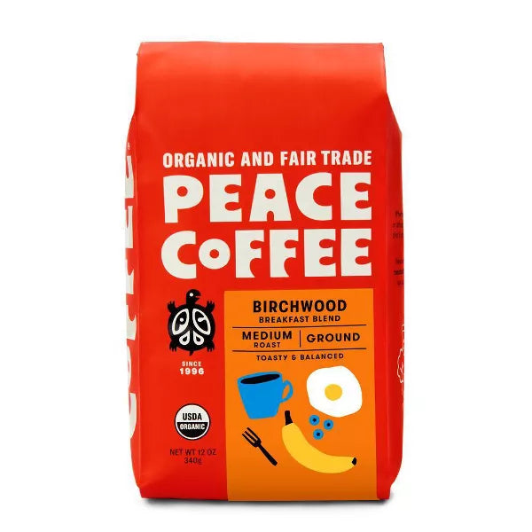 Peace Coffee  Organic Fair Trade Birchwood Blend Medium Roast Ground   12 oz