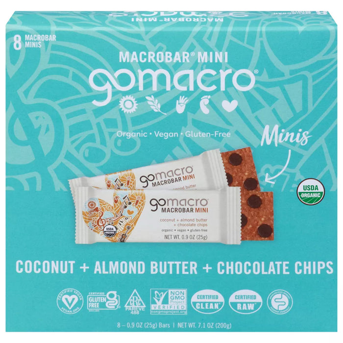 Gomacro  Organic Macrobar Coconut Almond Butter Chocolate Chip Minis   7.1 Oz