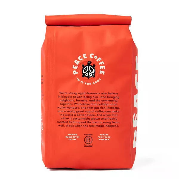 Peace Coffee  Fair Trade Ground Coffee Light Roast Ground Morning Glory Organic   12 oz