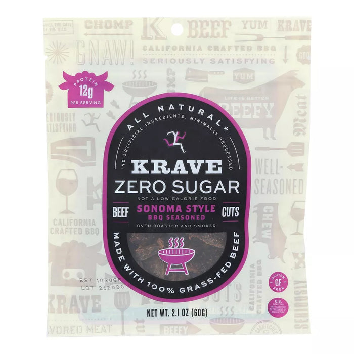 Krave Jerky Zero Sugar Beef Cuts Sonoma Style BBQ Seasoned 2.1 oz