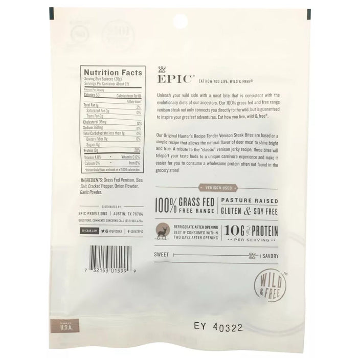 Epic International  Original Hunter's Recipe Tender Venison Steak Jerky  2.5 oz
