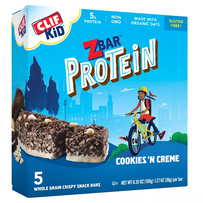 Clif Kid Zbar  Kid Protein Bars Cookies'N Cream   5/1.27 Oz