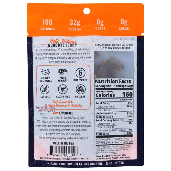 Kalahari Snacks Biltong Original Air-Dried Sliced Beef 2oz