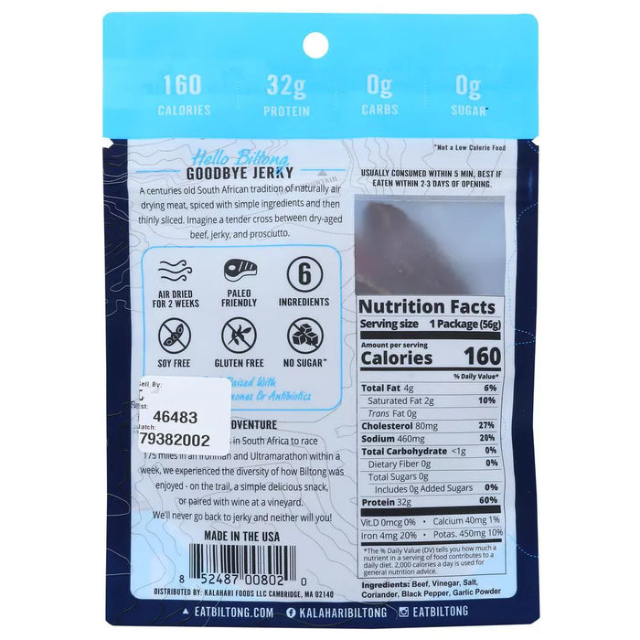 Kalahari Biltong Air Dried Sliced Beef Garlic Biltong 2 oz