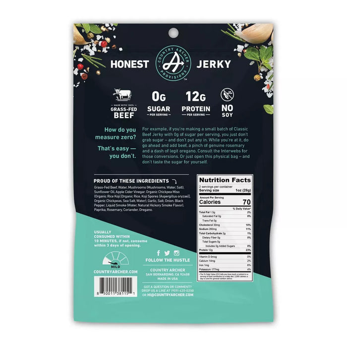 Country Archer Jerky Co. Original Zero Sugar Grass Fed Beef Jerky 2 oz