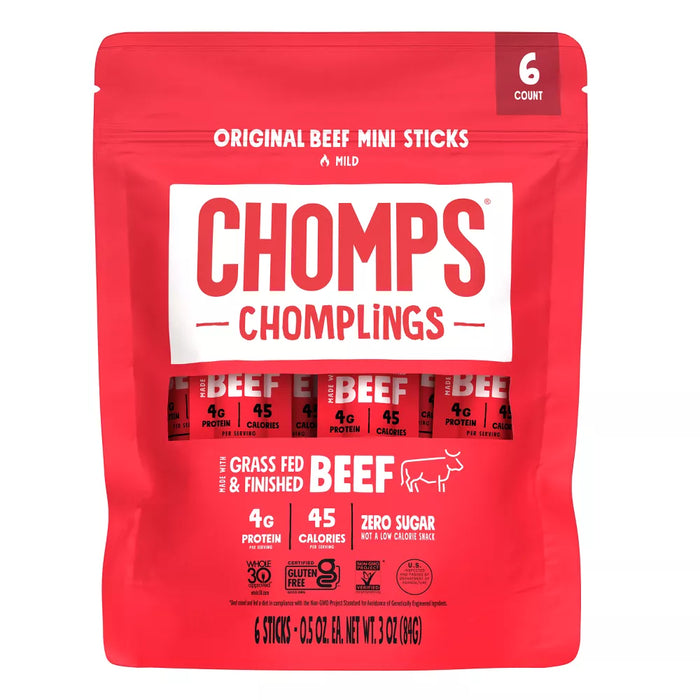 Chomps Mild Mini Sticks Original Beef Chomplings 6 Sticks 3 oz