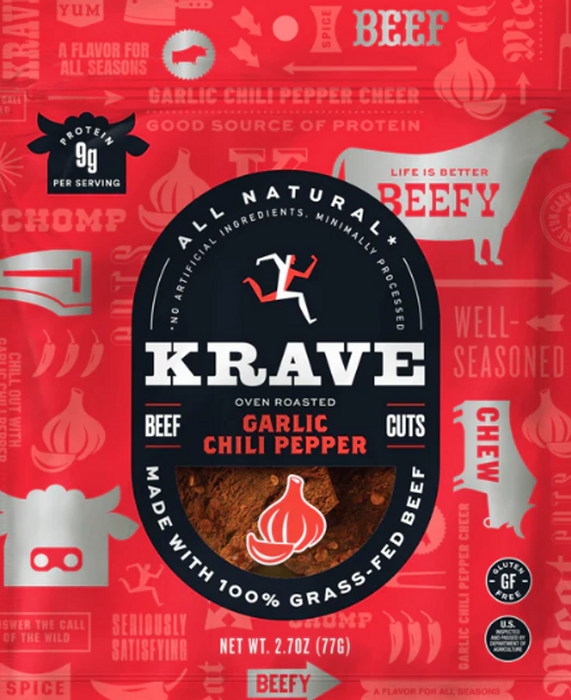 Krave Jerky Beef Cuts Garlic Chili Pepper 2.7 oz