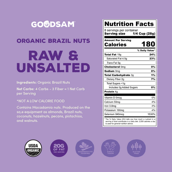 Goodsam Organic Brazil Nuts Raw Unsalted 8 oz