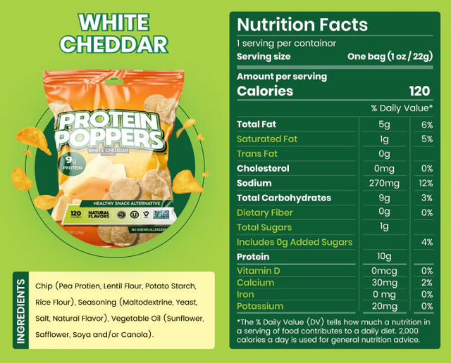 Protein Poppers Chips White Cheddar 4 OZ