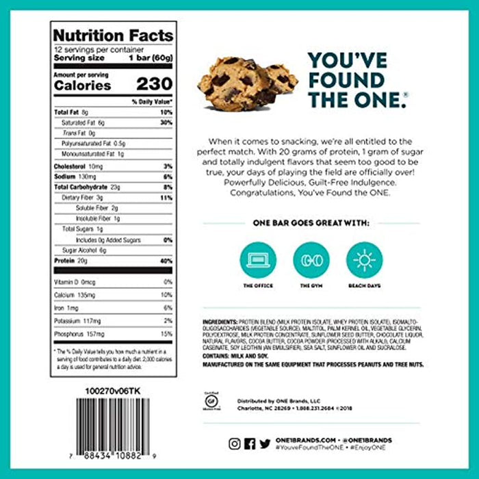 One  Flavored Protein Bar Chocolate Chip Cookie Dough 4/2.12 Oz   8.48 Oz