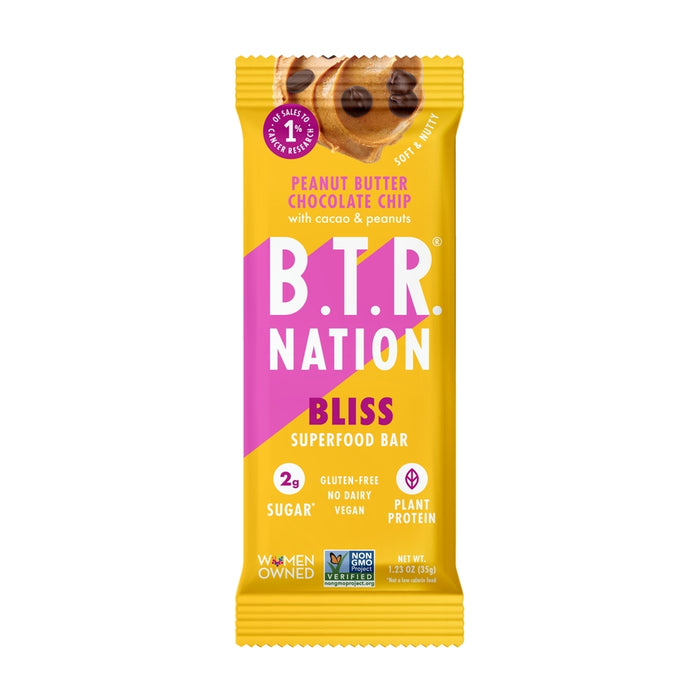 B.T.R. Bar Protein Bars Peanut Butter Chocolate Chip Bliss 1.2 Oz