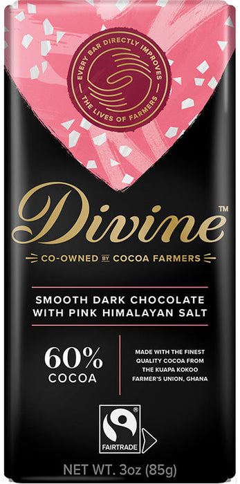 Divine Chocolate  Smooth Dark Chocolate With Pink Himalayan Salt   3 Oz