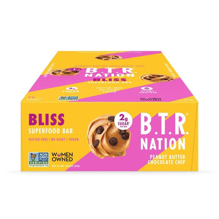 B.T.R. Bar Protein Bars Peanut Butter Chocolate Chip Bliss 1.2 Oz